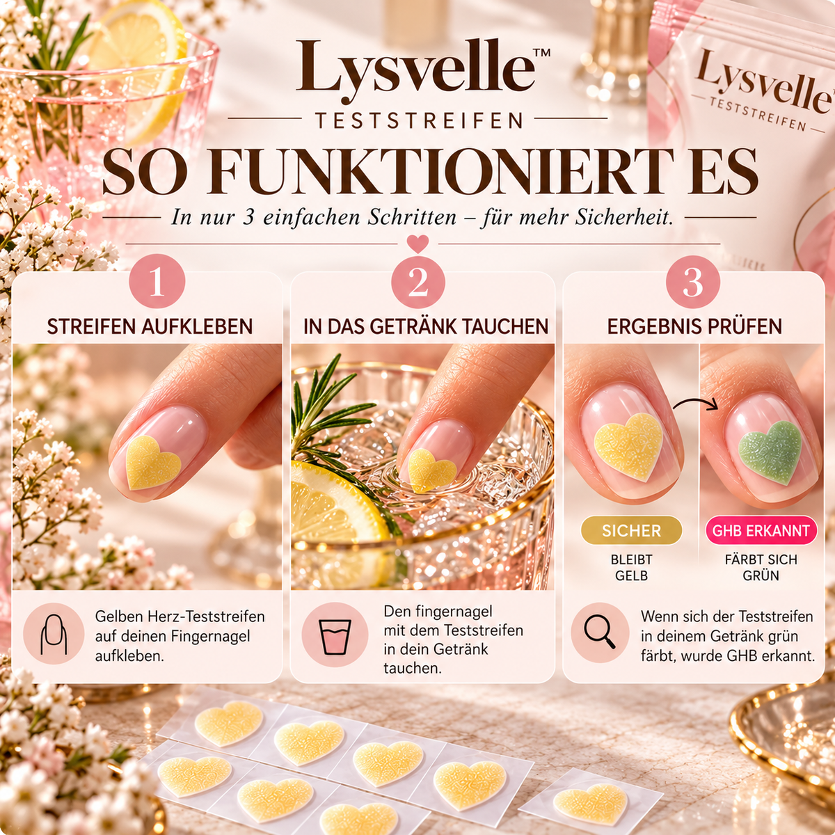 Lysvelle  Drinktest-Nagelsticker